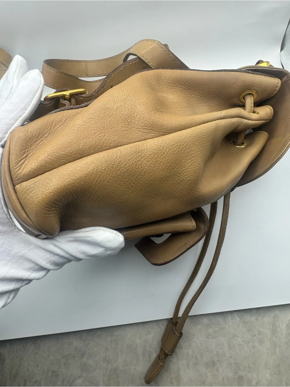 Gucci Tan Vintage Leather Backpack with Bamboo Handle